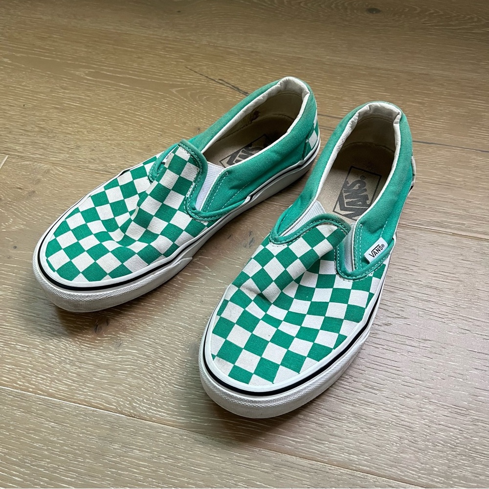 Vans Classic Green and White Checkered Slip-Ons